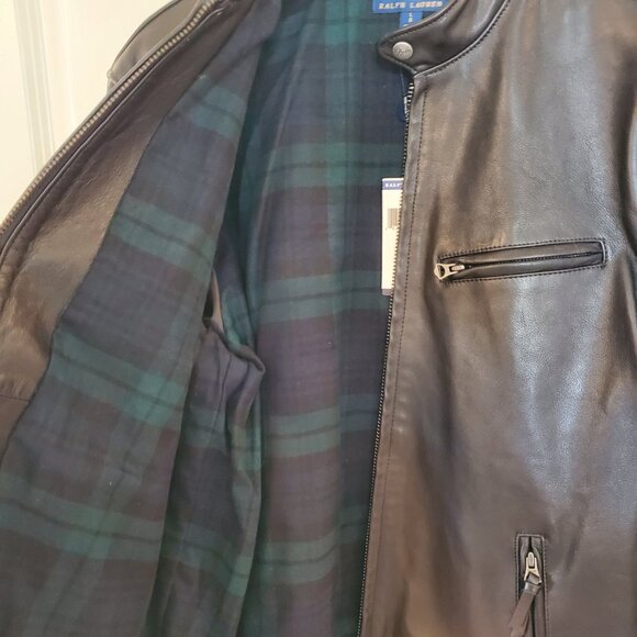 NWT Polo Ralph Lauren Men's Cafe Racer sheepskin leather jacket Polo Black Sz L - Picture 13 of 16